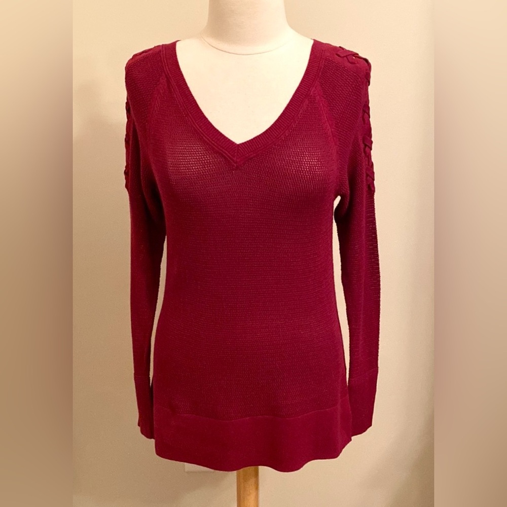 Maurices Burgundy Red M Boho Casual Chic Textured Crisscross Arms Knit Sweater